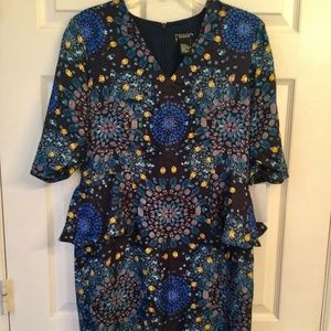 Jeweltone deep blue silk print dress 8